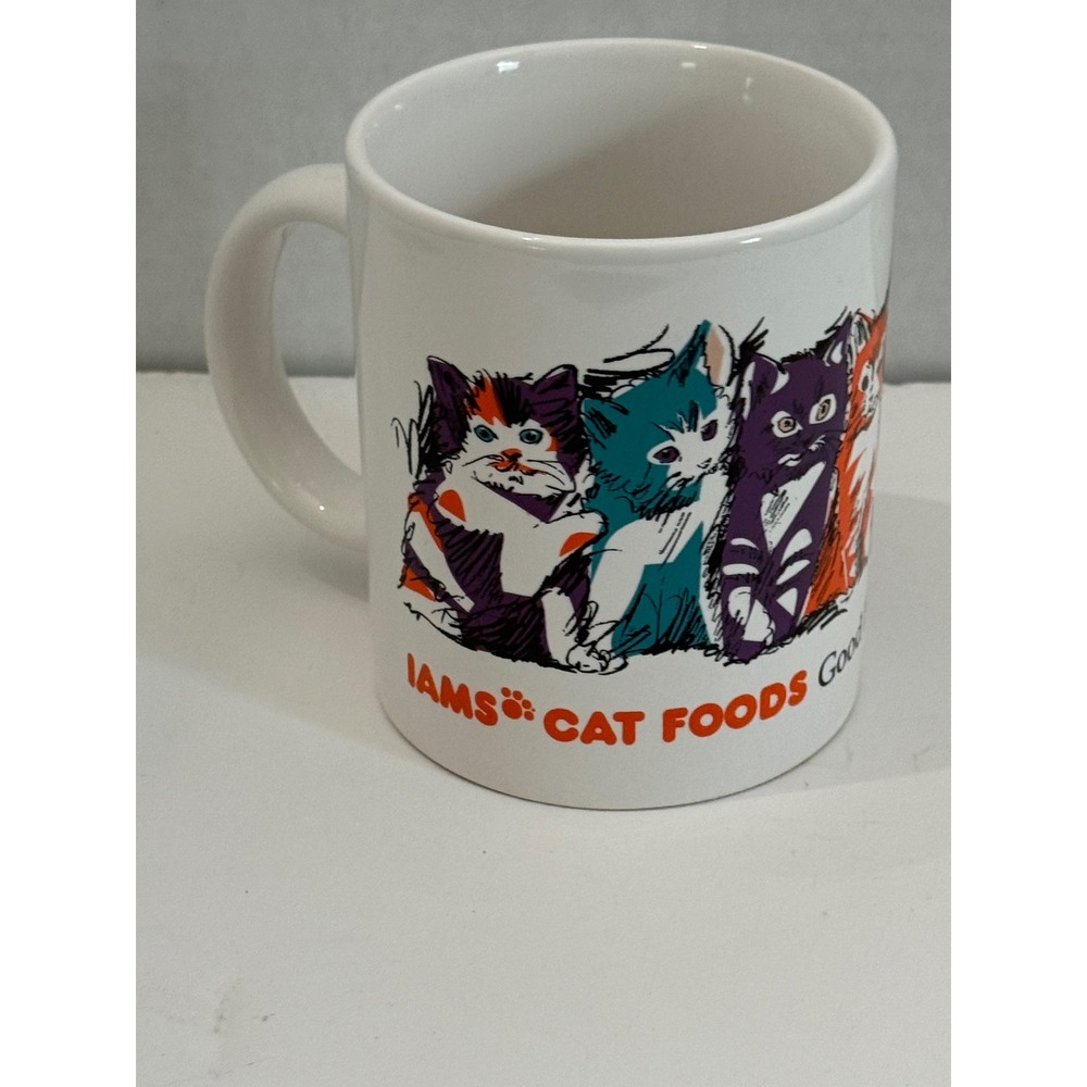 Vintage Iams Cat Foods Coffee Mug Good For Life Colorful Kitten Graphic White